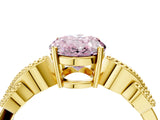 Yellow gold Fancy Pink Oval Cut Solitaire Milgrain Leaf Band with Prong Setting_4