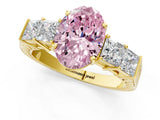 Yellow gold Fancy Pink Oval Cut Solitaire Princess Side Stone Engraved Band Prong Setting Ring_1