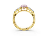 Yellow gold Fancy Pink Oval Cut Solitaire Princess Side Stone Engraved Band Prong Setting Ring_3