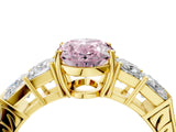 Yellow gold Fancy Pink Oval Cut Solitaire Princess Side Stone Engraved Band Prong Setting Ring_4