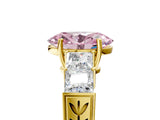Yellow gold Fancy Pink Oval Cut Solitaire Princess Side Stone Engraved Band Prong Setting Ring_5