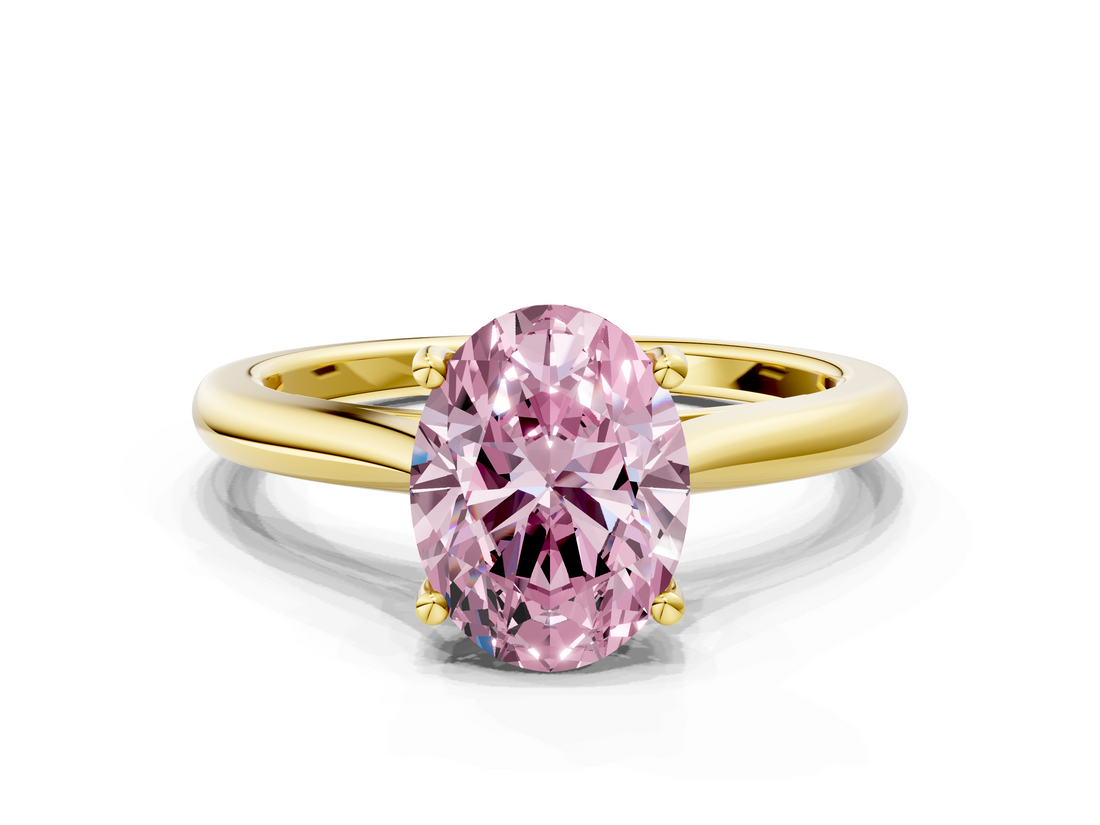 Yellow gold Fancy Pink Oval  Cut Solitaire Ring with Cathedral Band and Four-Prong Setting_55