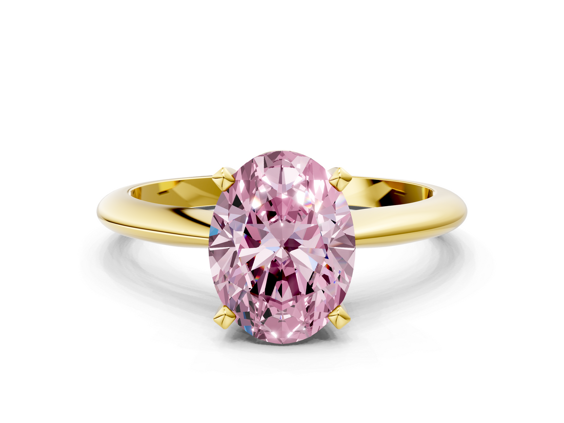 Yellow gold Fancy Pink Oval  Cut Solitaire Ring with Four-Prong Setting on a Classic Band_64