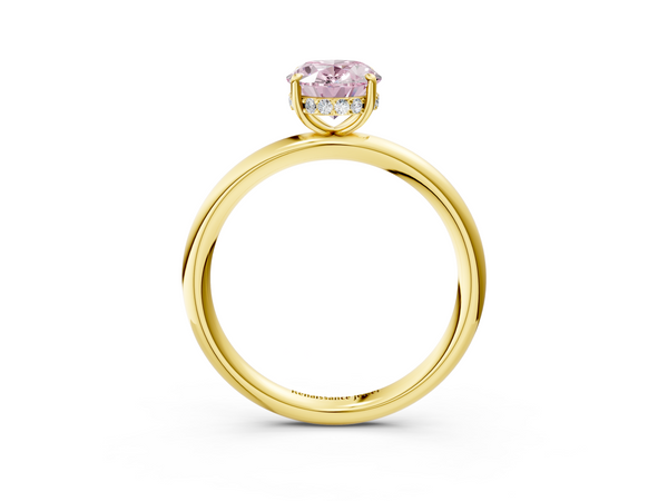 Yellow gold Fancy Pink Oval Cut Diamond Solitaire Ring with Thin Band and Four-Prong Setting