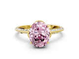 Yellow gold Fancy Pink Oval Cut Solitaire Split Shank Pave Diamond Engagement Ring with Four-Prong Setting