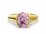 Yellow gold Fancy Pink Oval Cut Solitaire Tension Set Diamond Ring with Split Shank Band