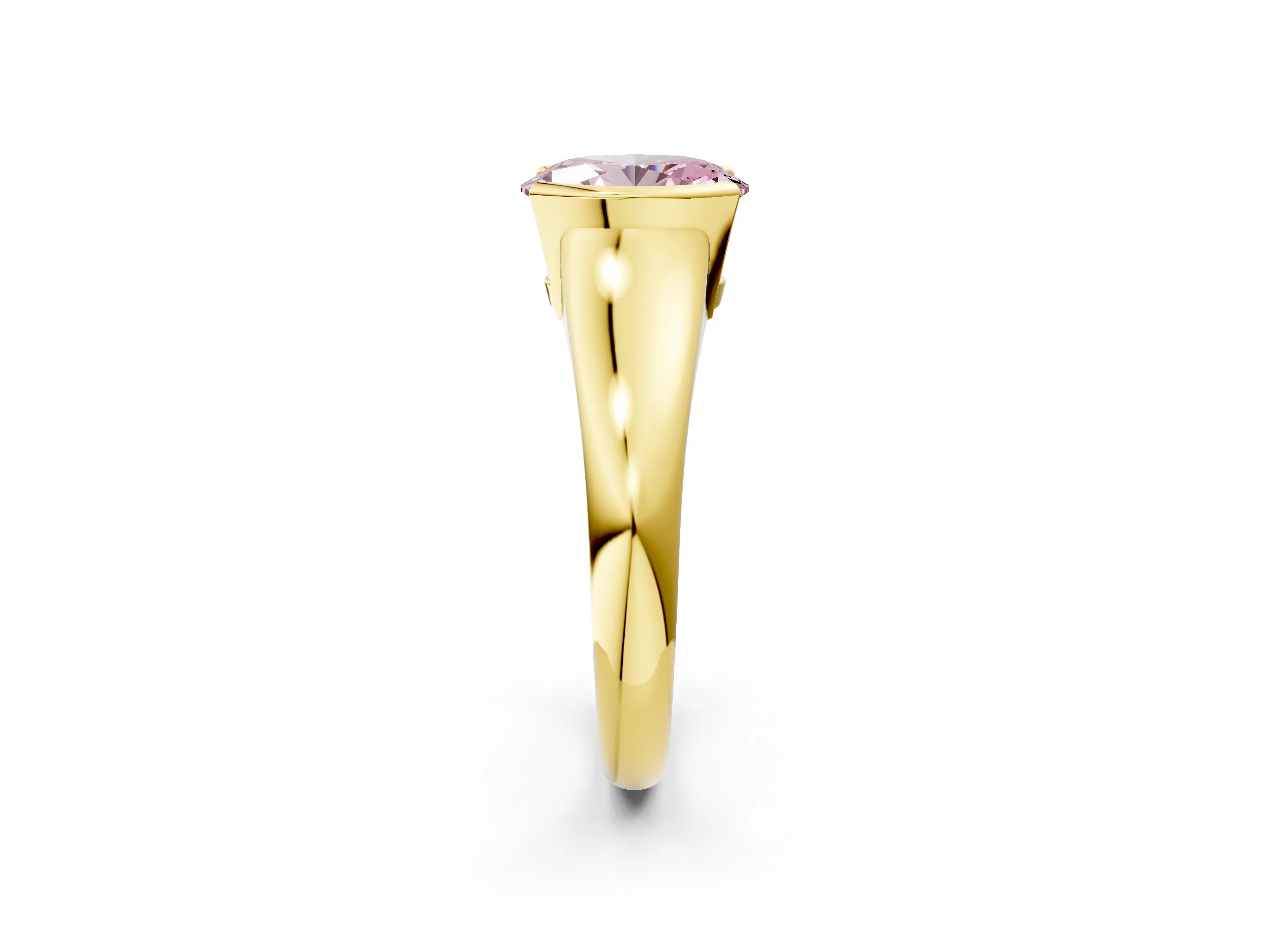 Yellow gold Fancy Pink Oval Cut Solitaire Tension Set Diamond Ring with Split Shank Band_2