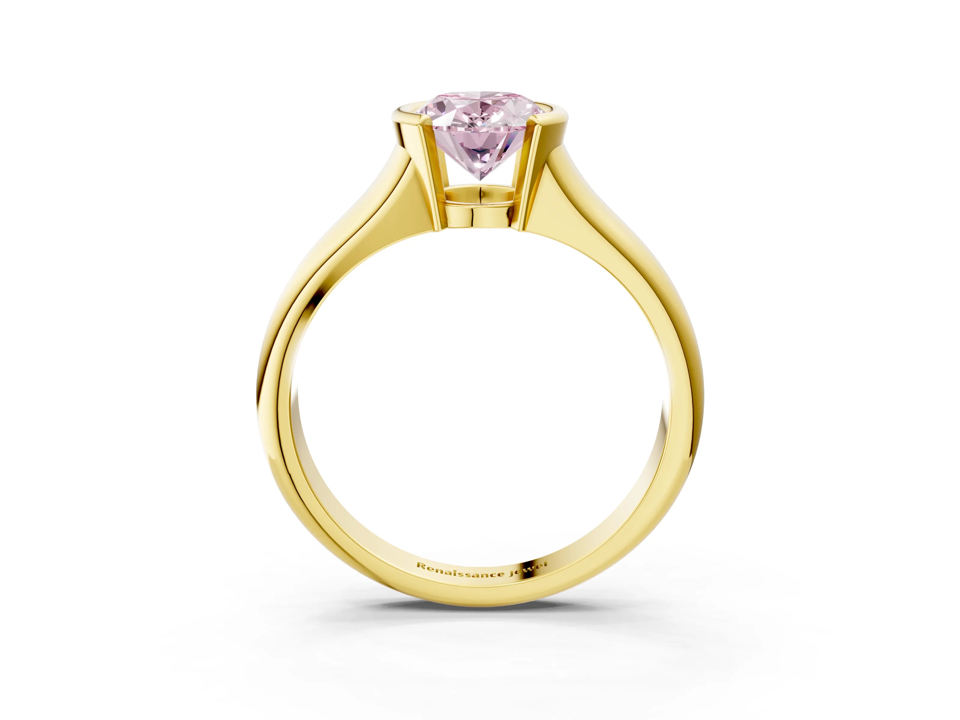Yellow gold Fancy Pink Oval Cut Solitaire Tension Set Diamond Ring with Split Shank Band_3