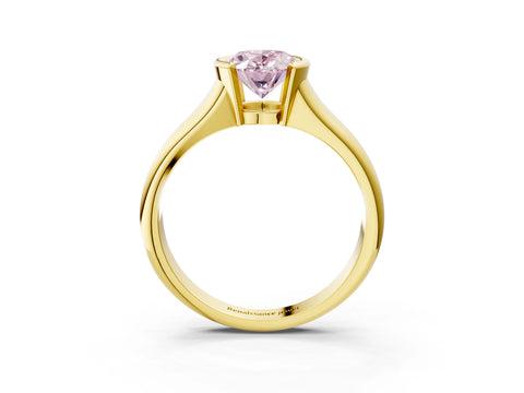 Yellow gold Fancy Pink Oval Cut Solitaire Tension Set Diamond Ring with Split Shank Band_3