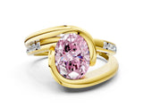 Yellow gold Fancy Pink Oval Cut Solitaire Tension-Set Diamond Split Shank Ring