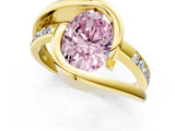 Yellow gold Fancy Pink Oval Cut Solitaire Tension-Set Diamond Split Shank Ring_1