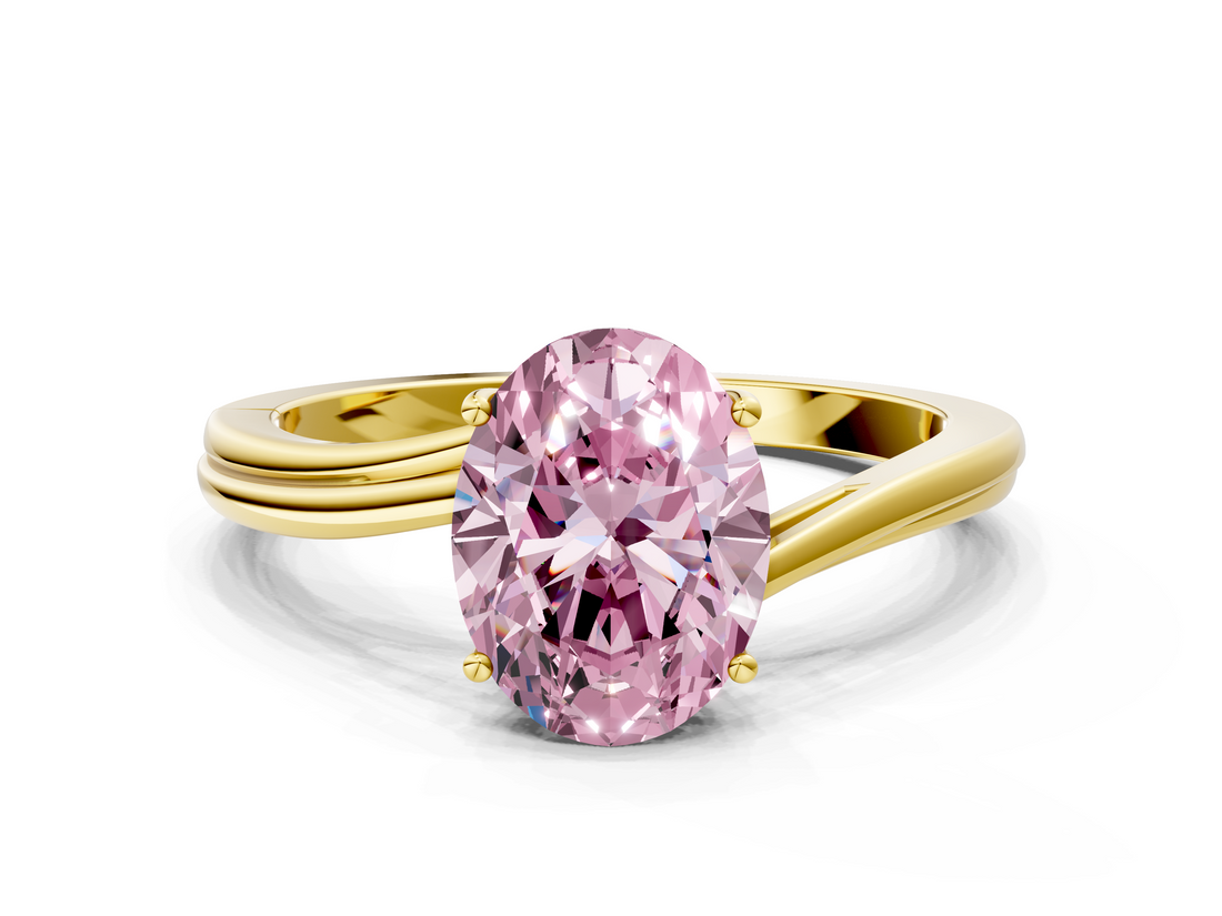 Yellow gold Fancy Pink Oval  Cut Solitaire Twist Band Ring with Four-Prong Setting_20
