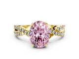 Yellow gold Fancy Pink Oval Cut Solitaire Twist Pave Diamond Engagement Ring with Prong Setting