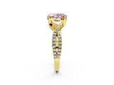 Yellow gold Fancy Pink Oval Cut Solitaire Twist Pave Diamond Engagement Ring with Prong Setting_2
