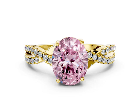 Yellow gold Fancy Pink Oval Cut Solitaire Twist Pave Diamond Engagement Ring with Prong Setting_24