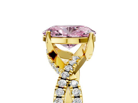 Yellow gold Fancy Pink Oval Cut Solitaire Twist Pave Diamond Engagement Ring with Prong Setting_29