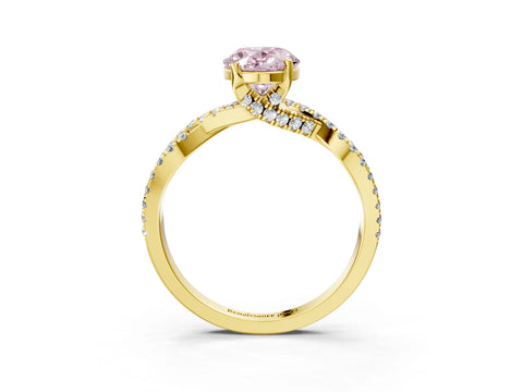 Yellow gold Fancy Pink Oval Cut Solitaire Twist Pave Diamond Engagement Ring with Prong Setting_3