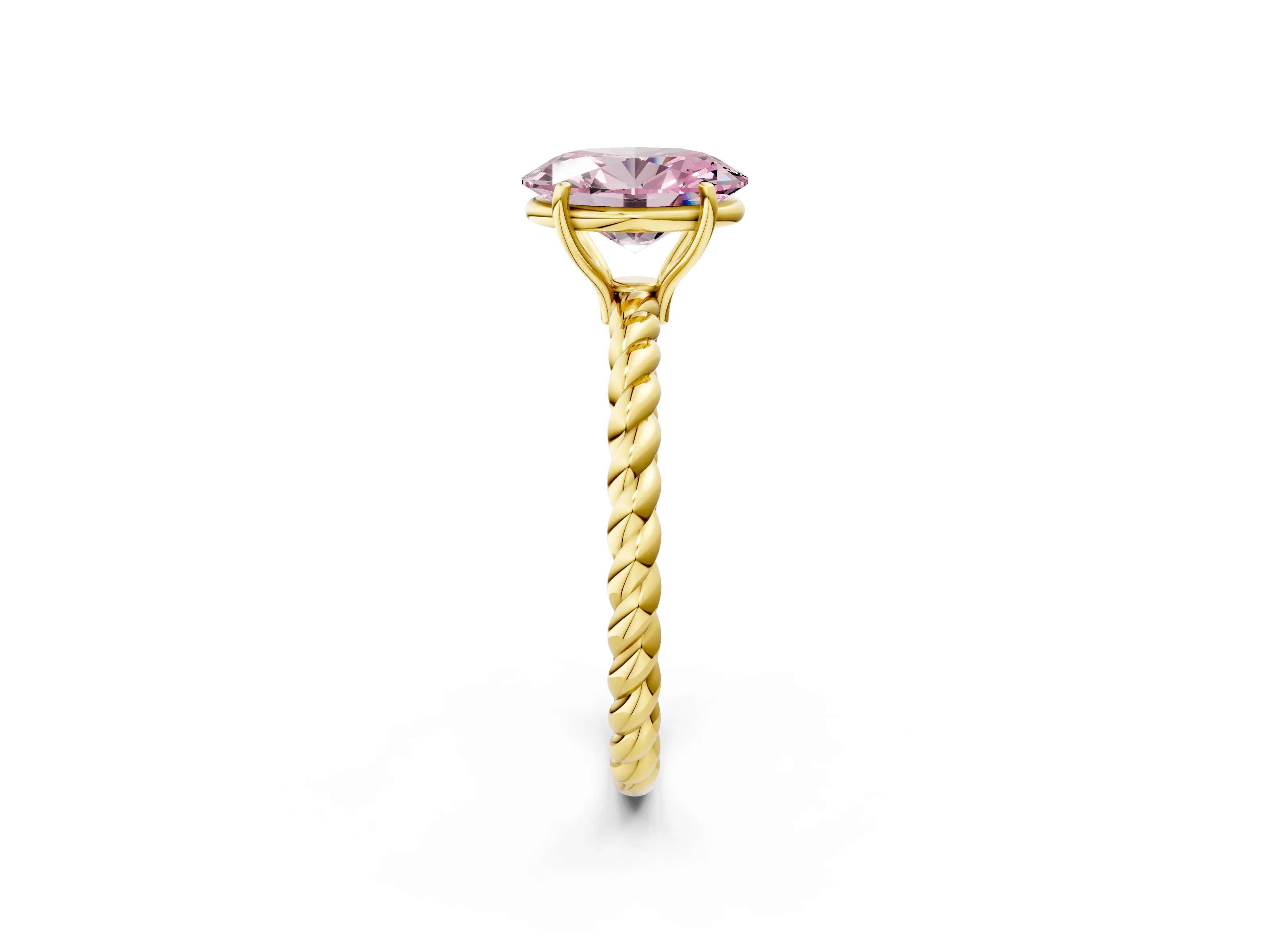 Yellow gold Fancy Pink Oval Cut Solitaire Twisted Band 4-Prong Ring_2