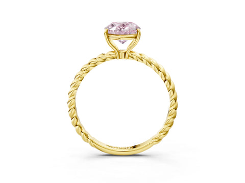 Yellow gold Fancy Pink Oval Cut Solitaire Twisted Band 4-Prong Ring_3