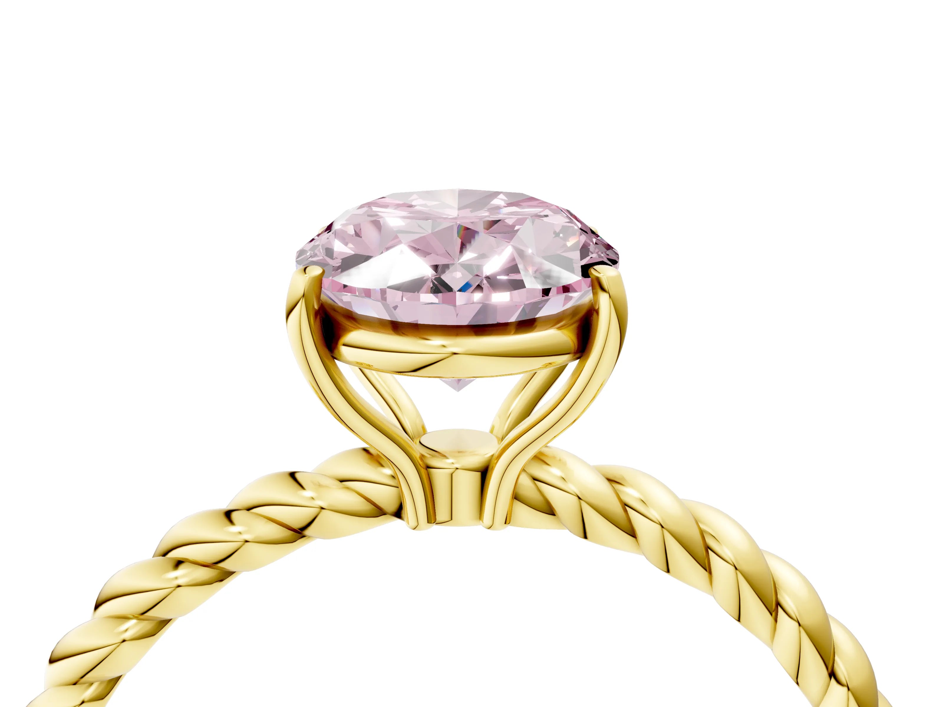 Yellow gold Fancy Pink Oval Cut Solitaire Twisted Band 4-Prong Ring_4