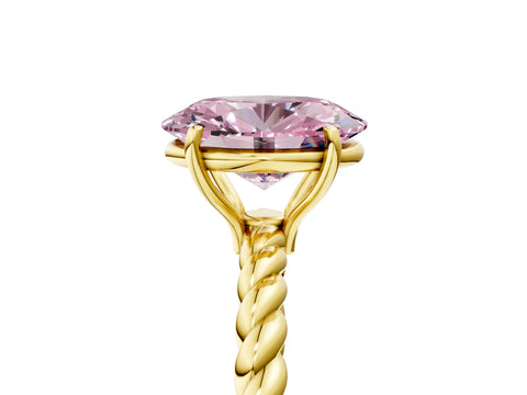 Yellow gold Fancy Pink Oval Cut Solitaire Twisted Band 4-Prong Ring_5