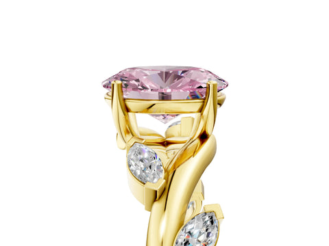 Yellow gold Fancy Pink Oval Cut Solitaire Twisted Band Marquise Accent Prong Setting Ring_5