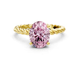 Yellow gold Fancy Pink Oval  Cut Solitaire Twisted Band with Four-Prong Setting_105
