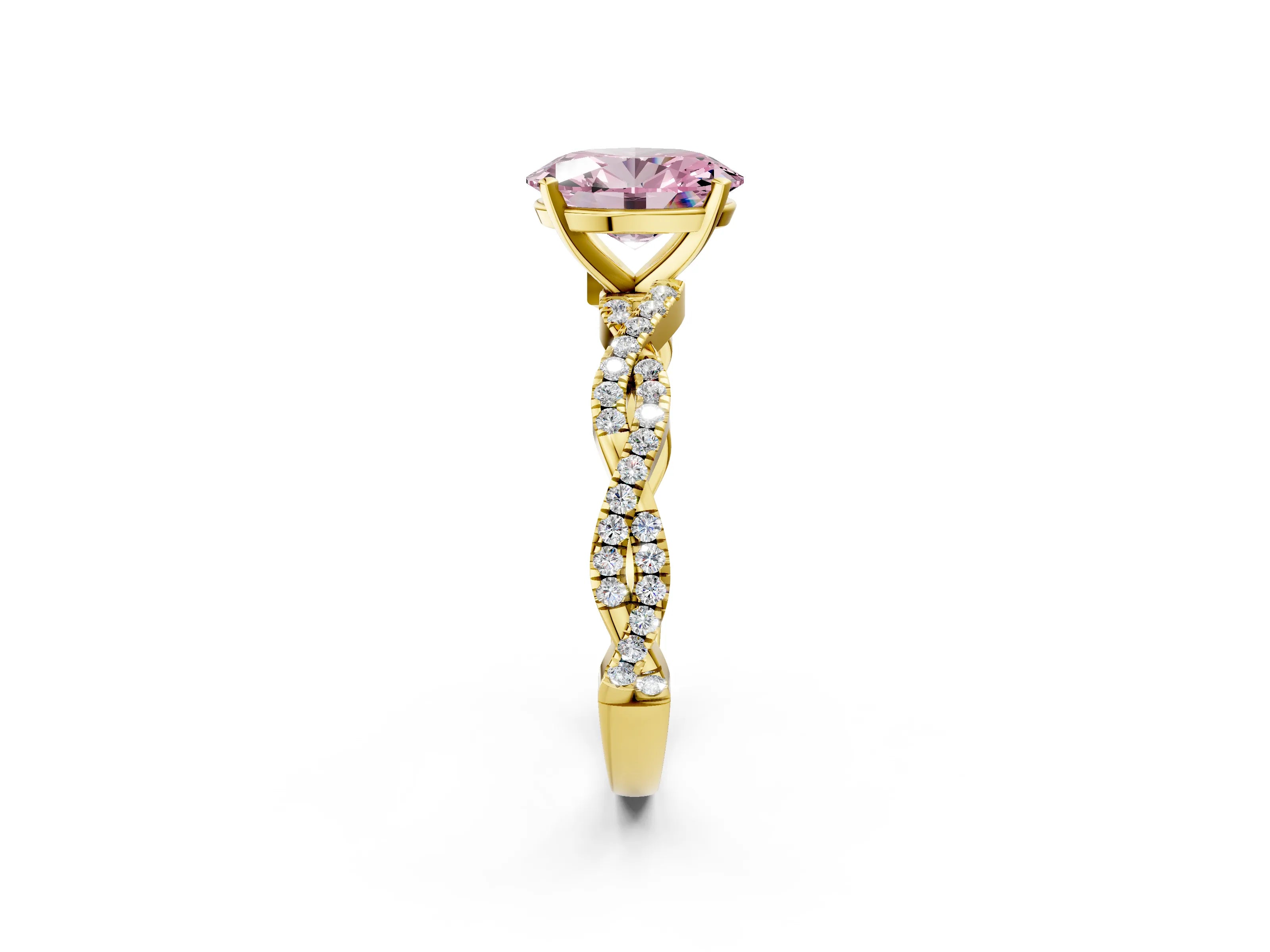Yellow gold Fancy Pink Oval Cut Solitaire Twisted Pave Band with Four-Prong Setting_5