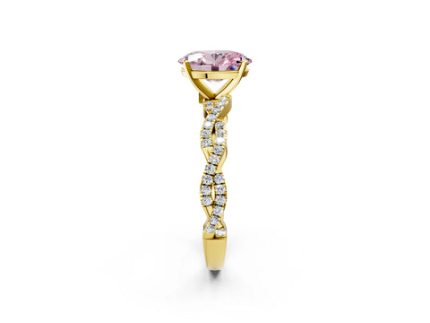 Yellow gold Fancy Pink Oval Cut Solitaire Twisted Pave Band with Four-Prong Setting_5