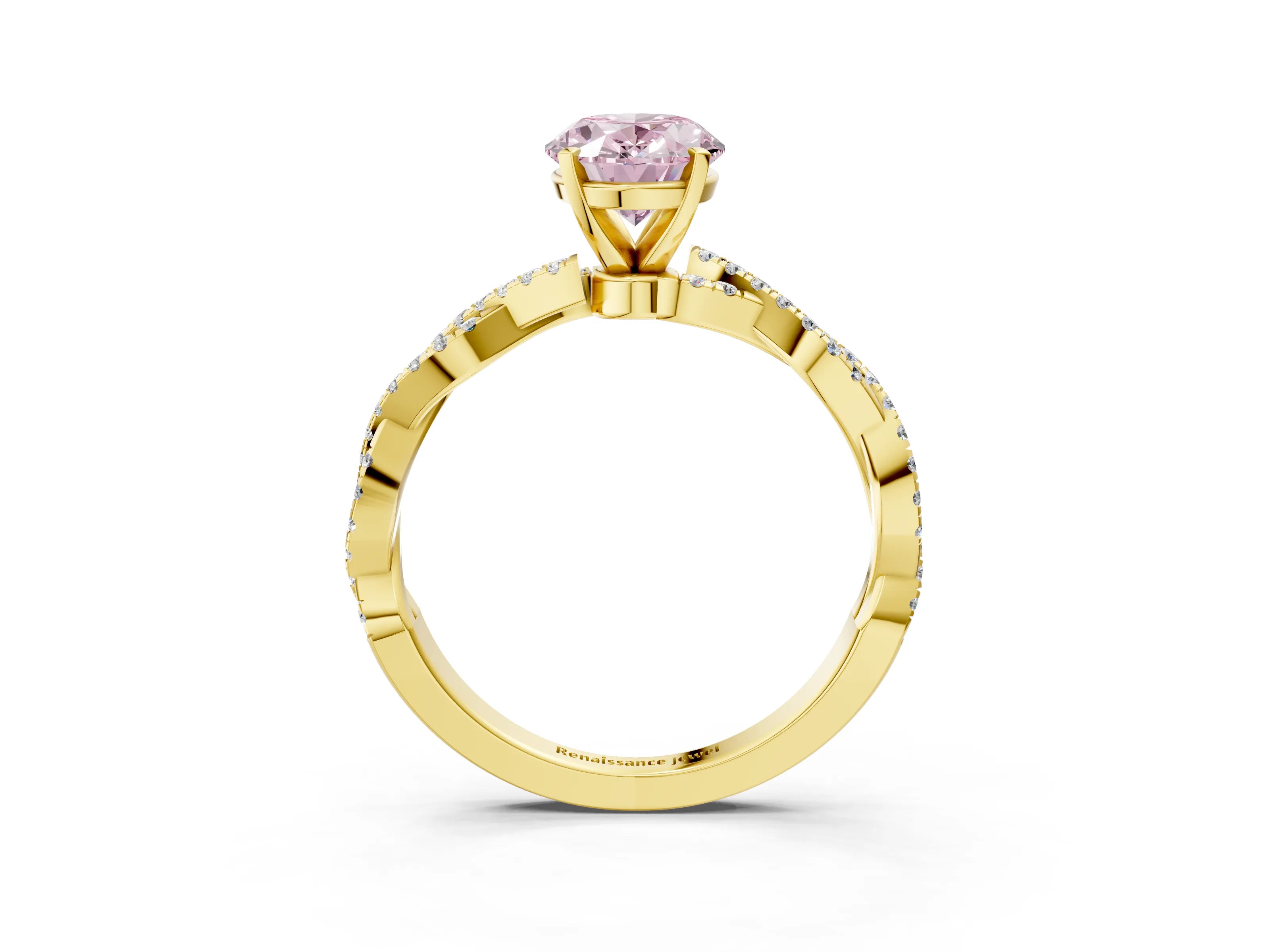 Yellow gold Fancy Pink Oval Cut Solitaire Twisted Pave Band with Four-Prong Setting_6