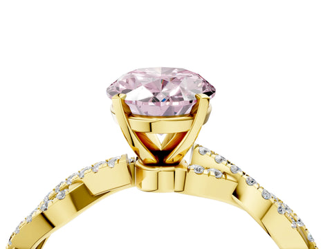 Yellow gold Fancy Pink Oval Cut Solitaire Twisted Pave Band with Four-Prong Setting_7