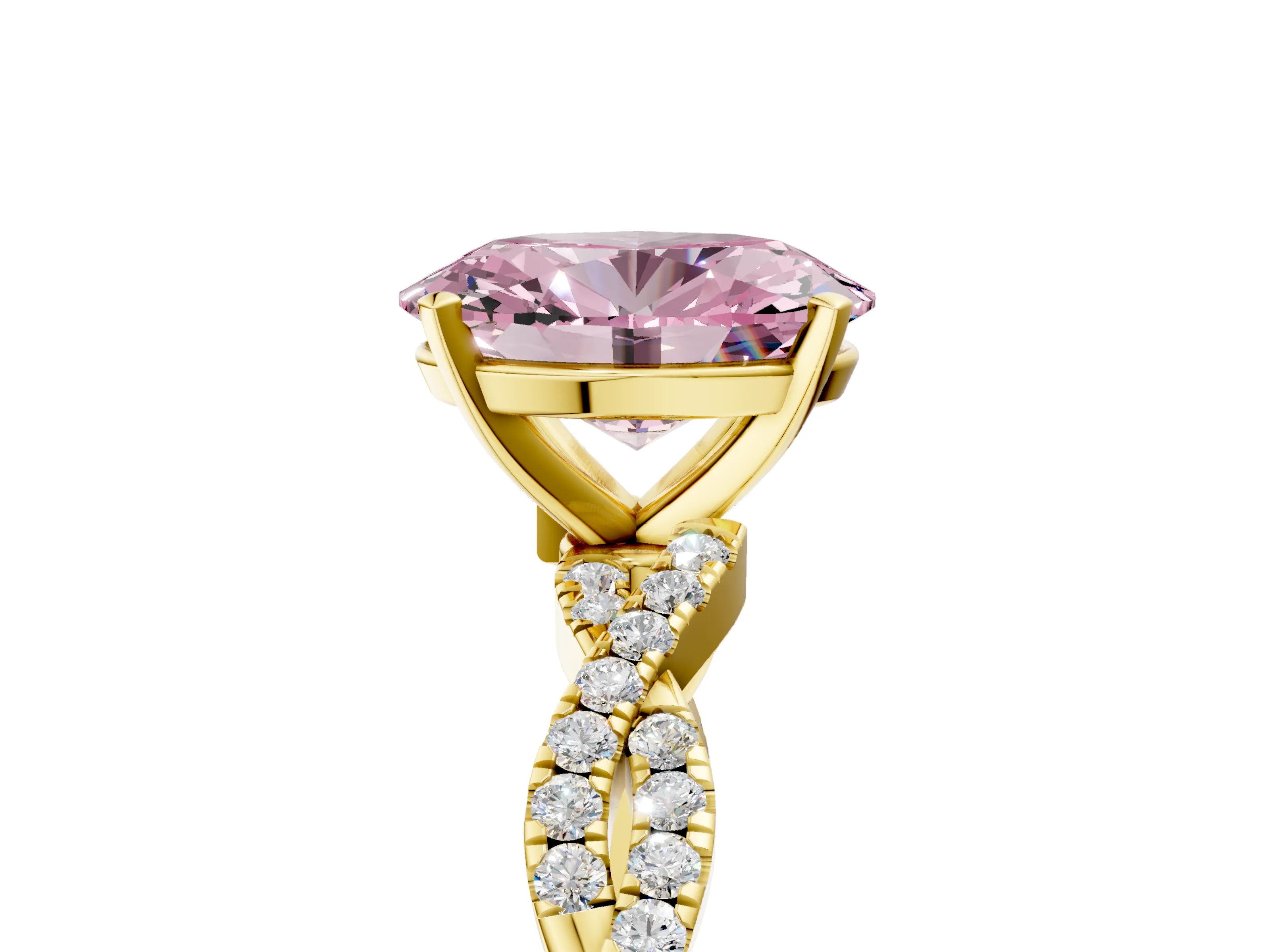 Yellow gold Fancy Pink Oval Cut Solitaire Twisted Pave Band with Four-Prong Setting_8