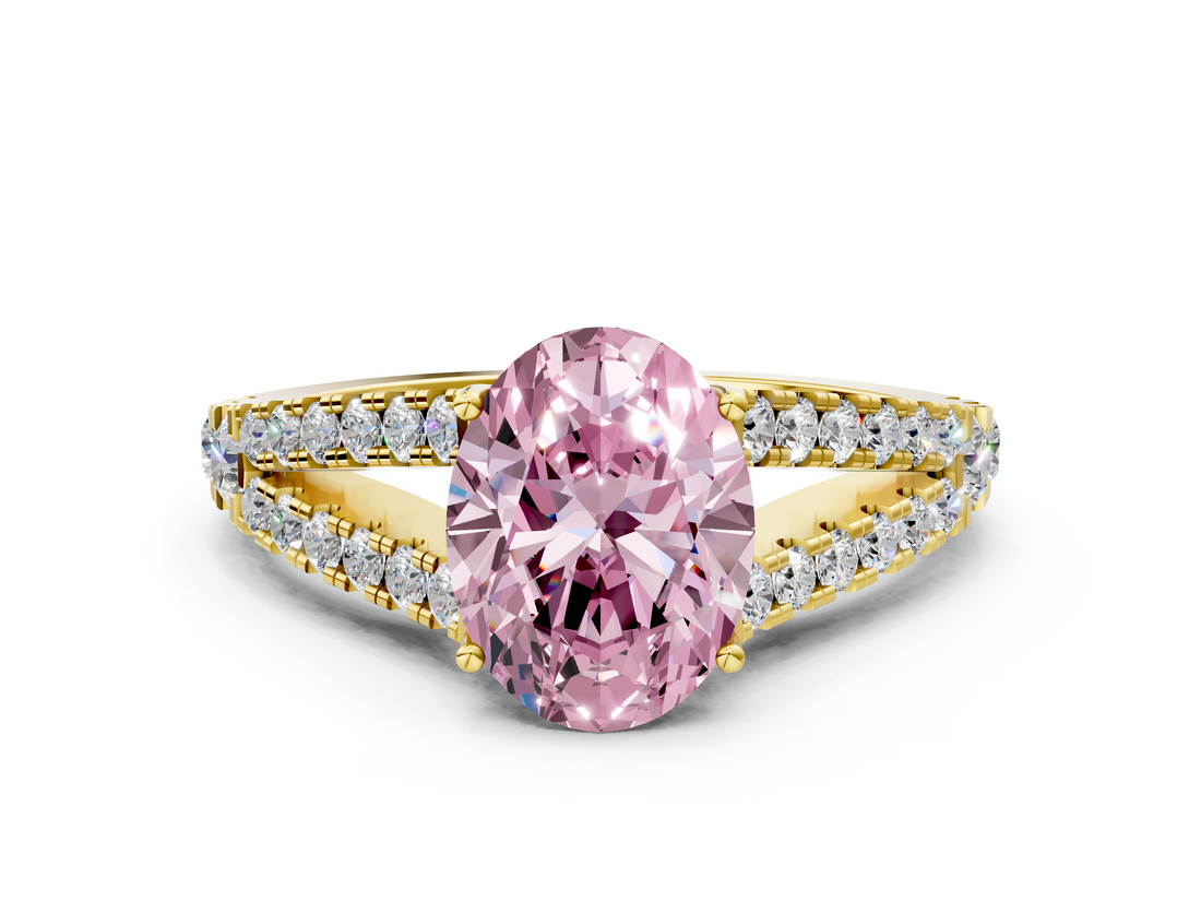 Yellow gold Fancy Pink Oval  Cut Split Shank Pave Diamond Engagement Ring with Four-Prong Setting_24