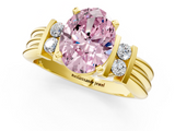 Yellow gold Fancy Pink Oval  Cut Three-Stone Channel Set Ring with Bar Prongs_60