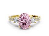 Yellow gold Fancy Pink Oval  Cut Three-Stone Diamond Pavé Band with Prong Setting_17
