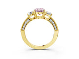 Yellow gold Fancy Pink Oval Cut Three-Stone Diamond Ring with Pavé Band and Four-Prong Setting_3