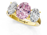 Yellow gold Fancy Pink Oval Cut Three-Stone Diamond Ring with Prong Setting on a Classic Band_13