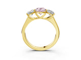 Yellow gold Fancy Pink Oval Cut Three-Stone Diamond Ring with Prong Setting on a Classic Band_15