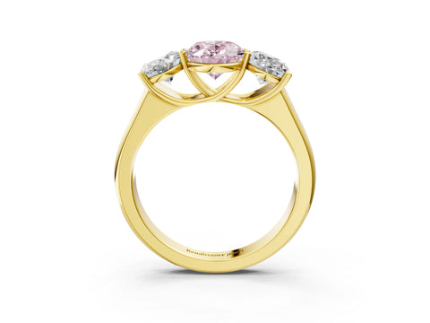 Yellow gold Fancy Pink Oval Cut Three-Stone Diamond Ring with Prong Setting on a Classic Band_3