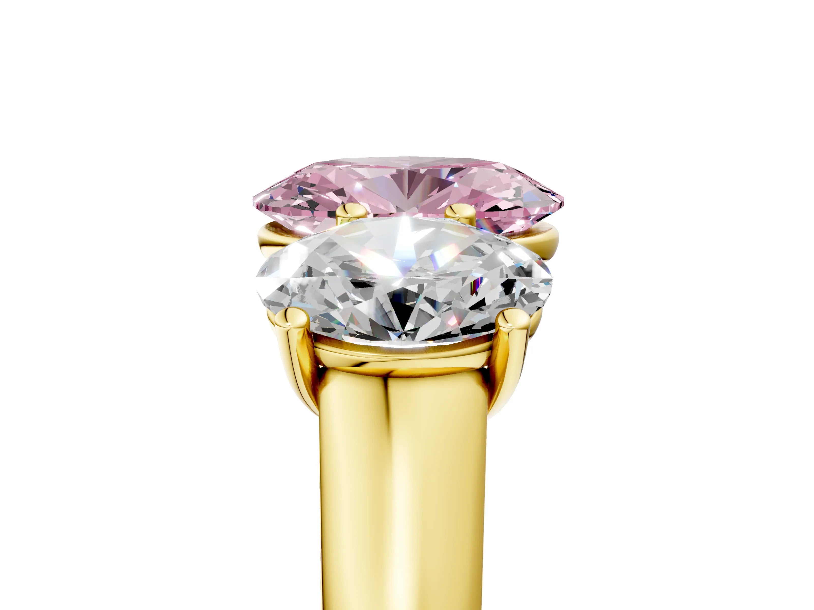 Yellow gold Fancy Pink Oval Cut Three-Stone Diamond Ring with Prong Setting on a Classic Band_5