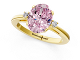 Yellow gold Fancy Pink Oval  Cut Three-Stone Solitaire Ring with Round Accent Diamonds and Four-Prong Setting_21