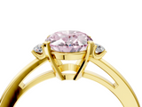 Yellow gold Fancy Pink Oval  Cut Three-Stone Solitaire Ring with Round Accent Diamonds and Four-Prong Setting_24