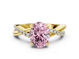 Yellow gold Fancy Pink Oval  Cut Twist Band Solitaire Diamond Ring with Pavé Setting_3
