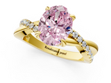 Yellow gold Fancy Pink Oval  Cut Twist Band Solitaire Diamond Ring with Pavé Setting_4