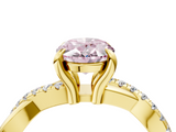 Yellow gold Fancy Pink Oval  Cut Twist Band Solitaire Diamond Ring with Pavé Setting_7