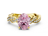 Yellow gold Fancy Pink Oval  Cut Twisted Pavé Band Solitaire Ring with Four-Prong Setting_55