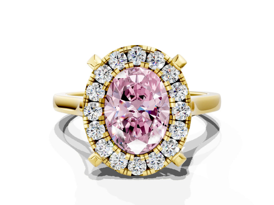 Yellow gold Fancy Pink Oval  Diamond Cluster Halo Solitaire with Four-Prong Setting_77
