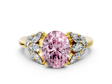 Yellow gold Fancy Pink Oval  Diamond Cluster Leaf Design Ring with Prong Setting_70
