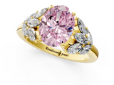 Yellow gold Fancy Pink Oval  Diamond Cluster Leaf Design Ring with Prong Setting_71