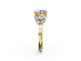 Yellow gold Fancy Pink Oval  Diamond Cluster Leaf Design Ring with Prong Setting_72